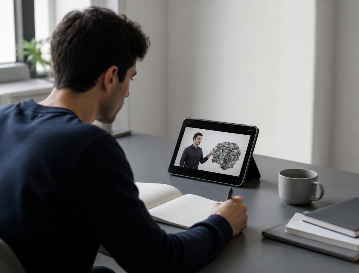 Student following an online technical training lesson on a tablet