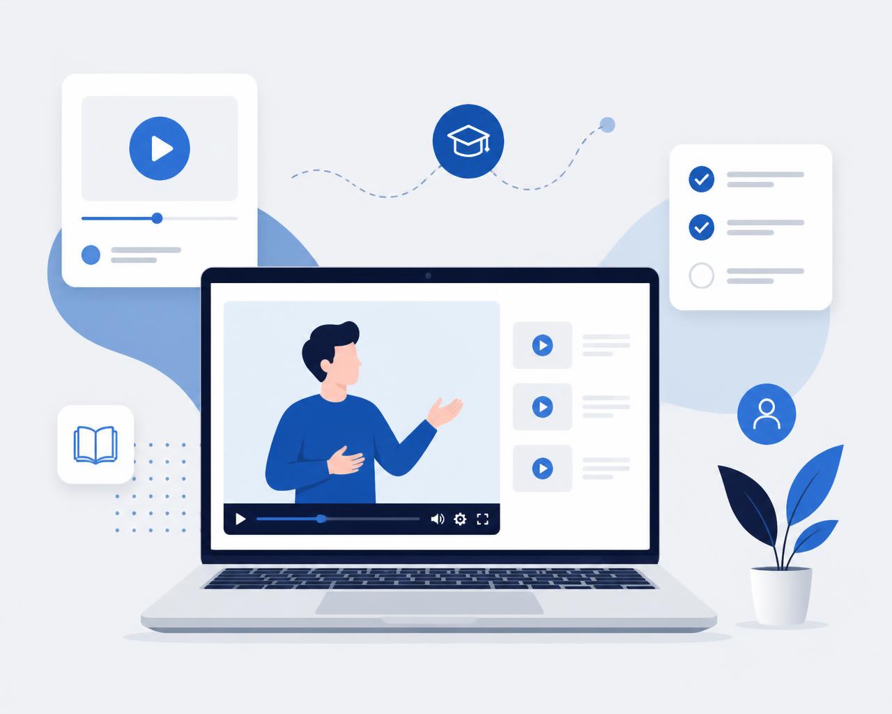 Illustration of an online video lesson interface with learning materials